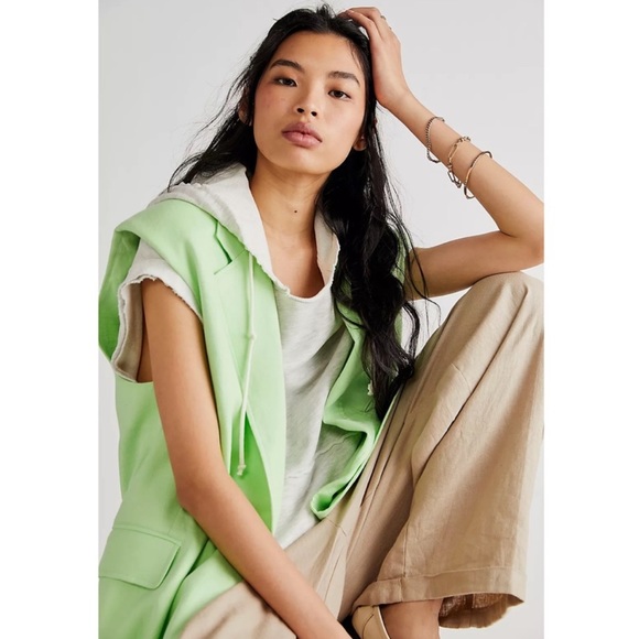 We The Free FP Lime Green Sleeveless Linen Vest Blazer. - Picture 1 of 14